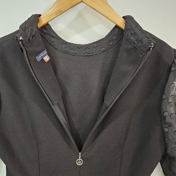 Tommy Hilfiger Sheer Sleeve Dress 8 Polka Dot‎ Mesh Black Wednesday Whimsigoth - Picture 10 of 16